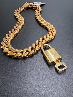 reworked Gold Padlock Chain Necklace  - Designer-Inspired